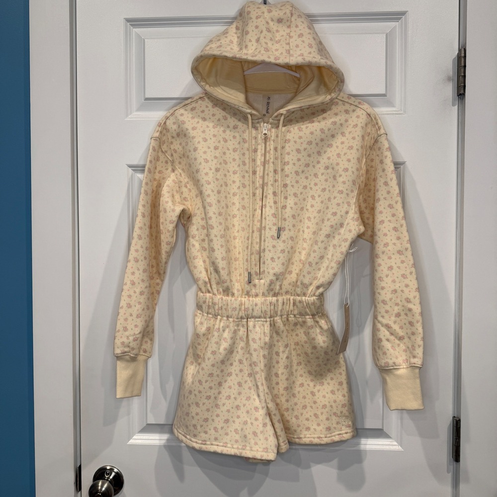 AS Revival Cream Floral Hooded Sweatshirt‎ Romper Long Sleeve Sizs XXS NWT
